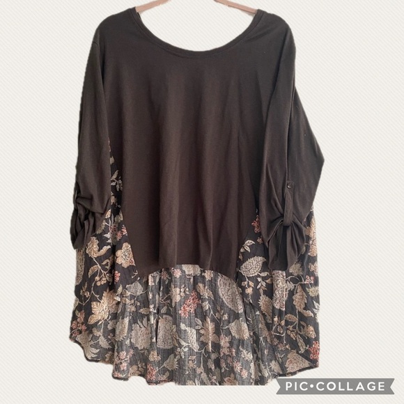 Altar'd State Gray Floral Hi Low Oversized 3/4 Sleeve Mixed Media Tunic  Size S - Picture 14 of 15